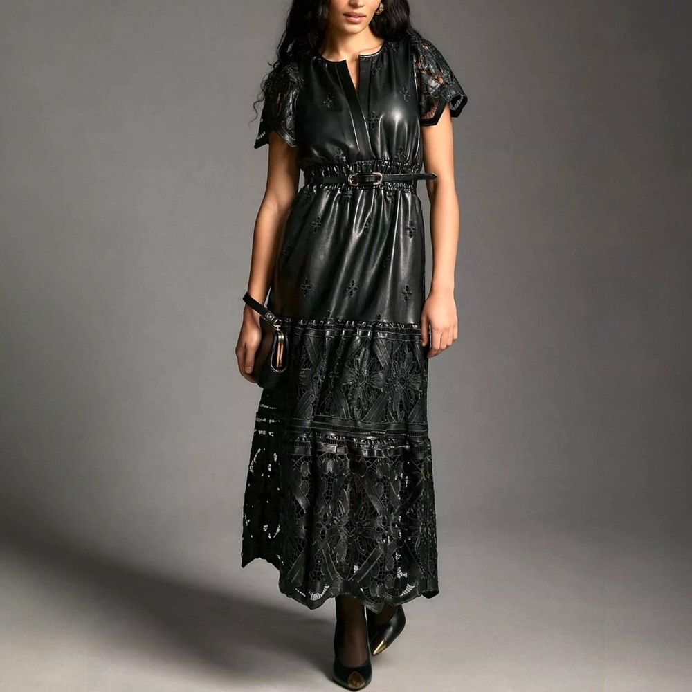 Anthropologie Faux Leather Somerset Maxi Dress